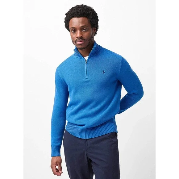 Polo Ralph Lauren Quarter Zip Sweater Pullover Knit Blue Menswear XL - Picture 4 of 11